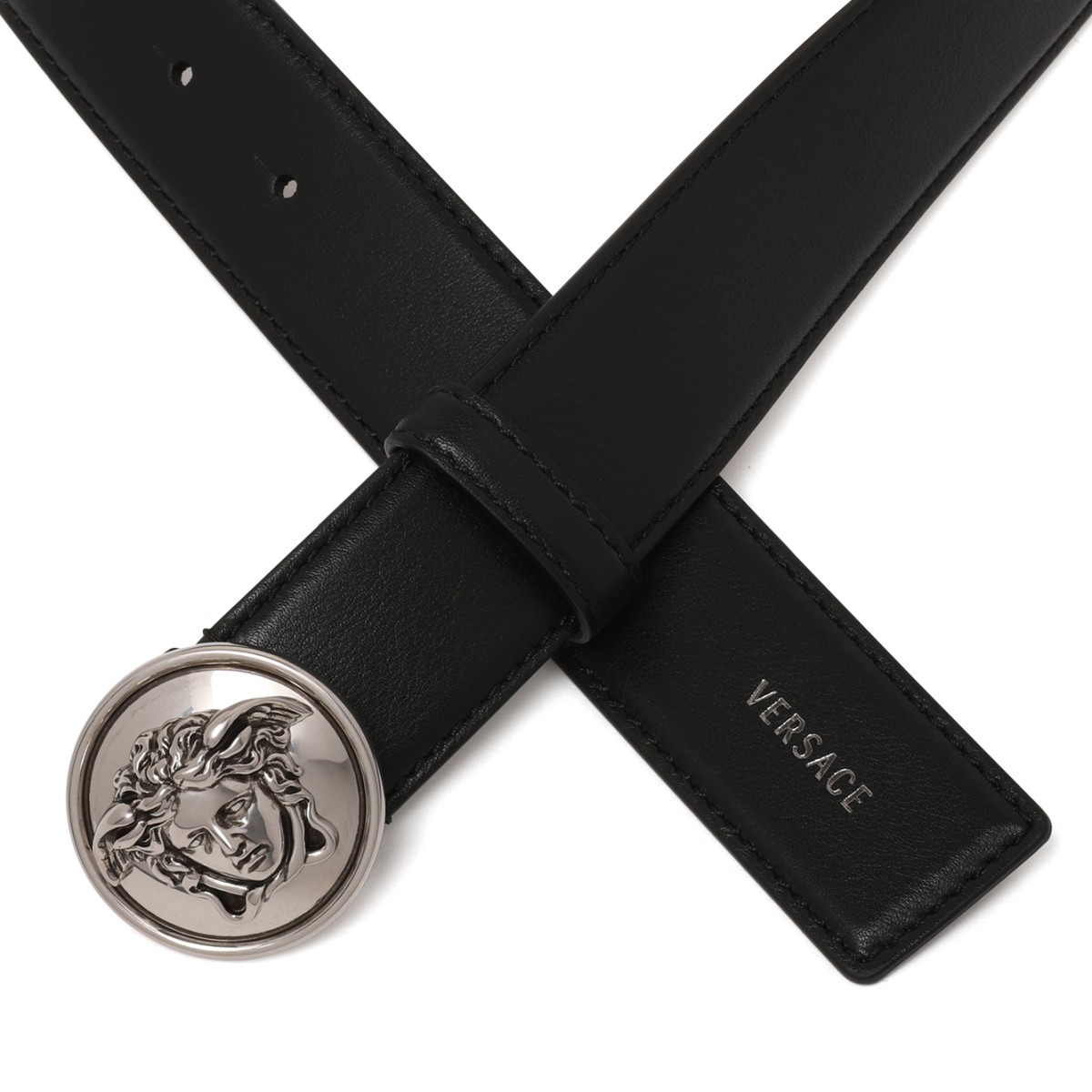 Versace Black Leather Belt with Medusa Buckle.
