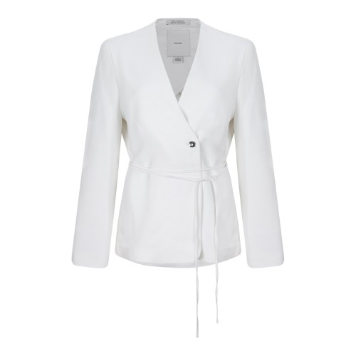Calvin Klein Cream Wrap-Style Tailored Blazer.