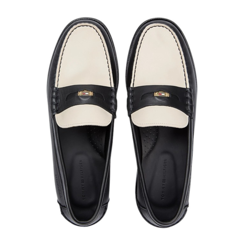 Tommy Hilfiger Black Leather Penny Loafers. 