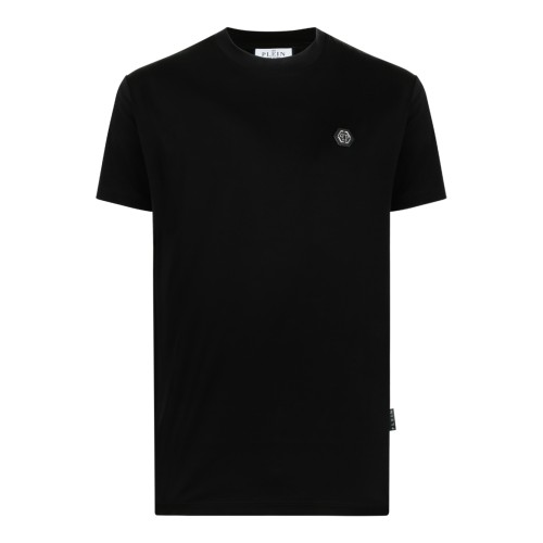Philipp Plein Black Cotton T-Shirt with Logo Patch.