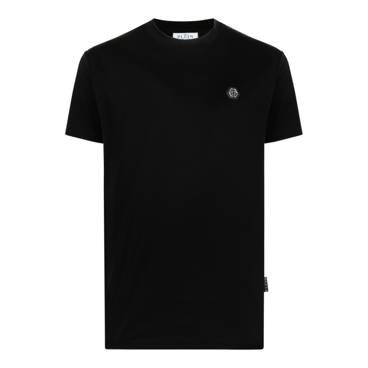 Philipp Plein Black Cotton T-Shirt with Logo Patch.