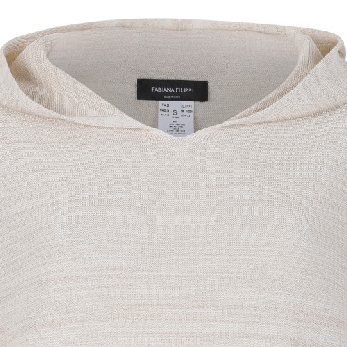 Fabiana Filippi Beige Textured Hooded Knit Top. 