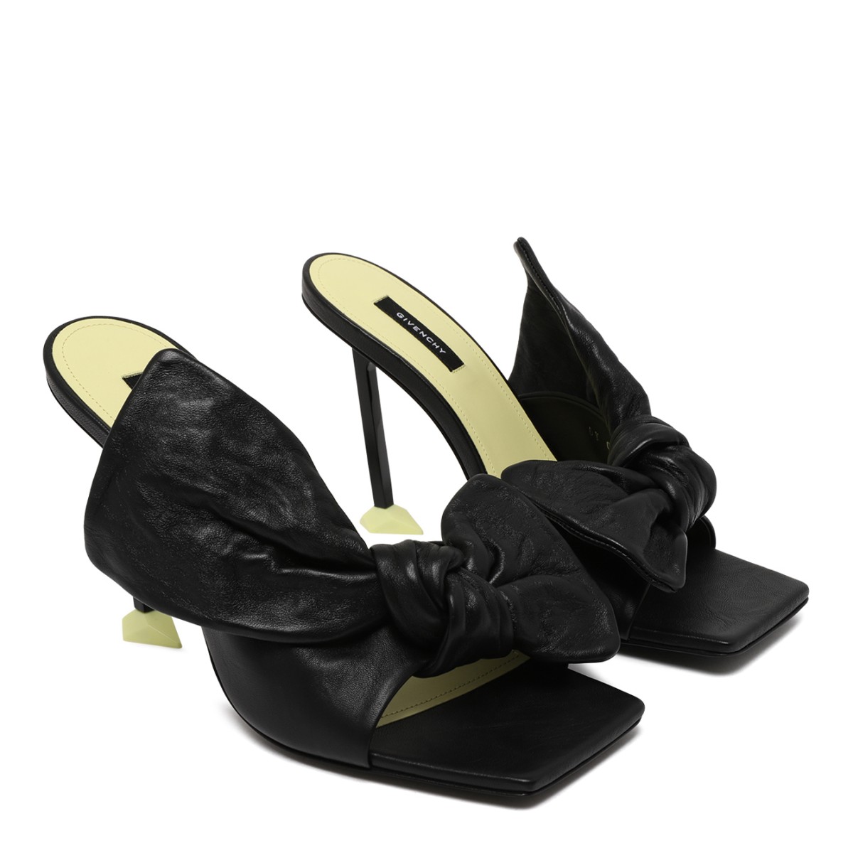 Givenchy Black Leather Sculptural Heel Mules.