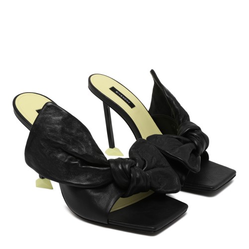 Givenchy Black Leather Sculptural Heel Mules.