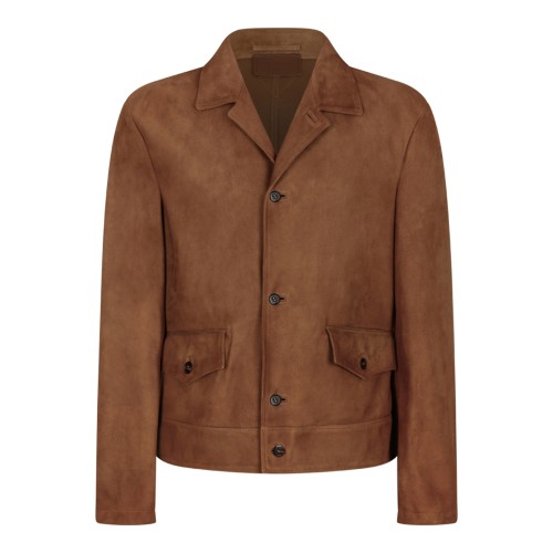 Prada Brown Suede Button-Up Jacket.