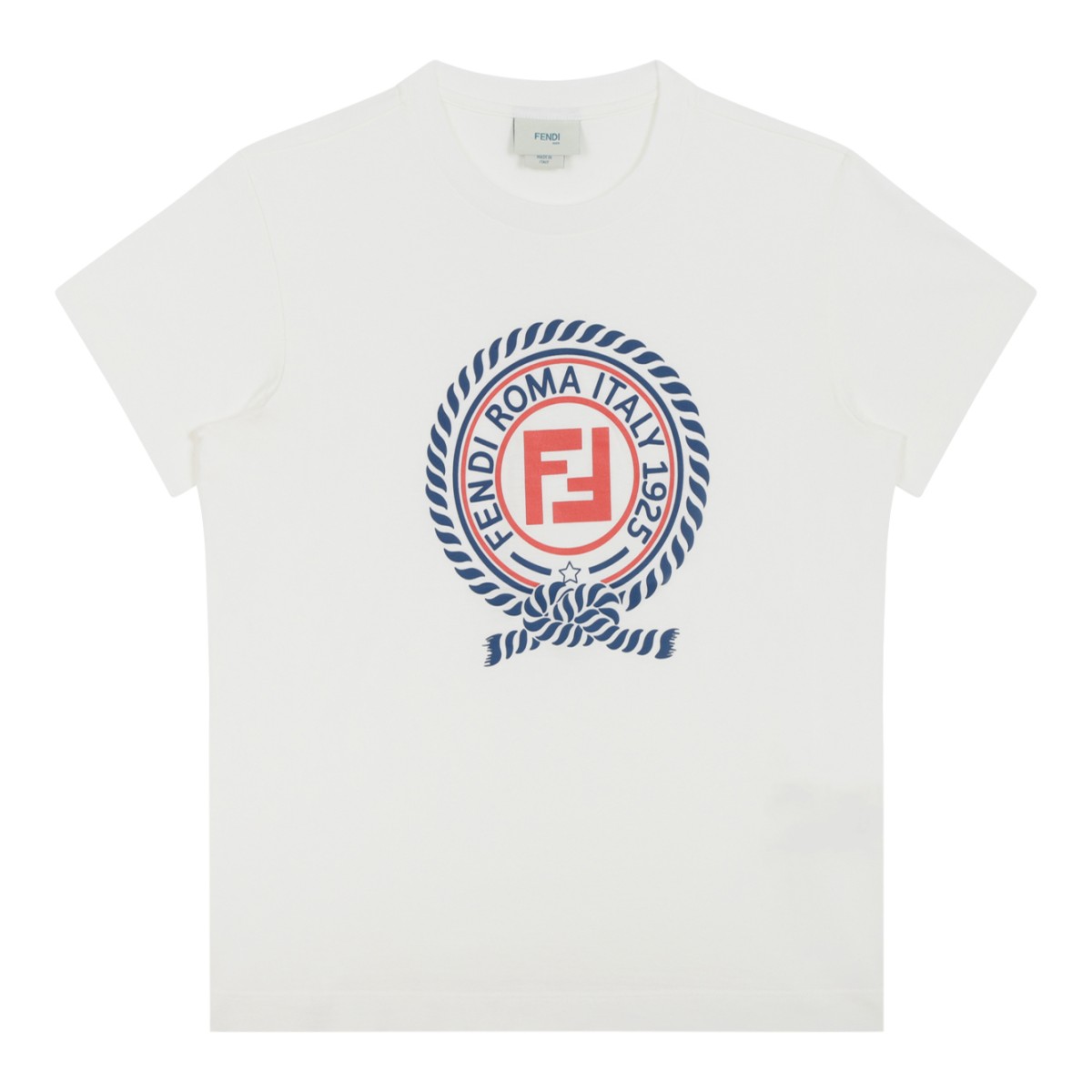 Fendi Kids White Logo Print Cotton T-Shirt.