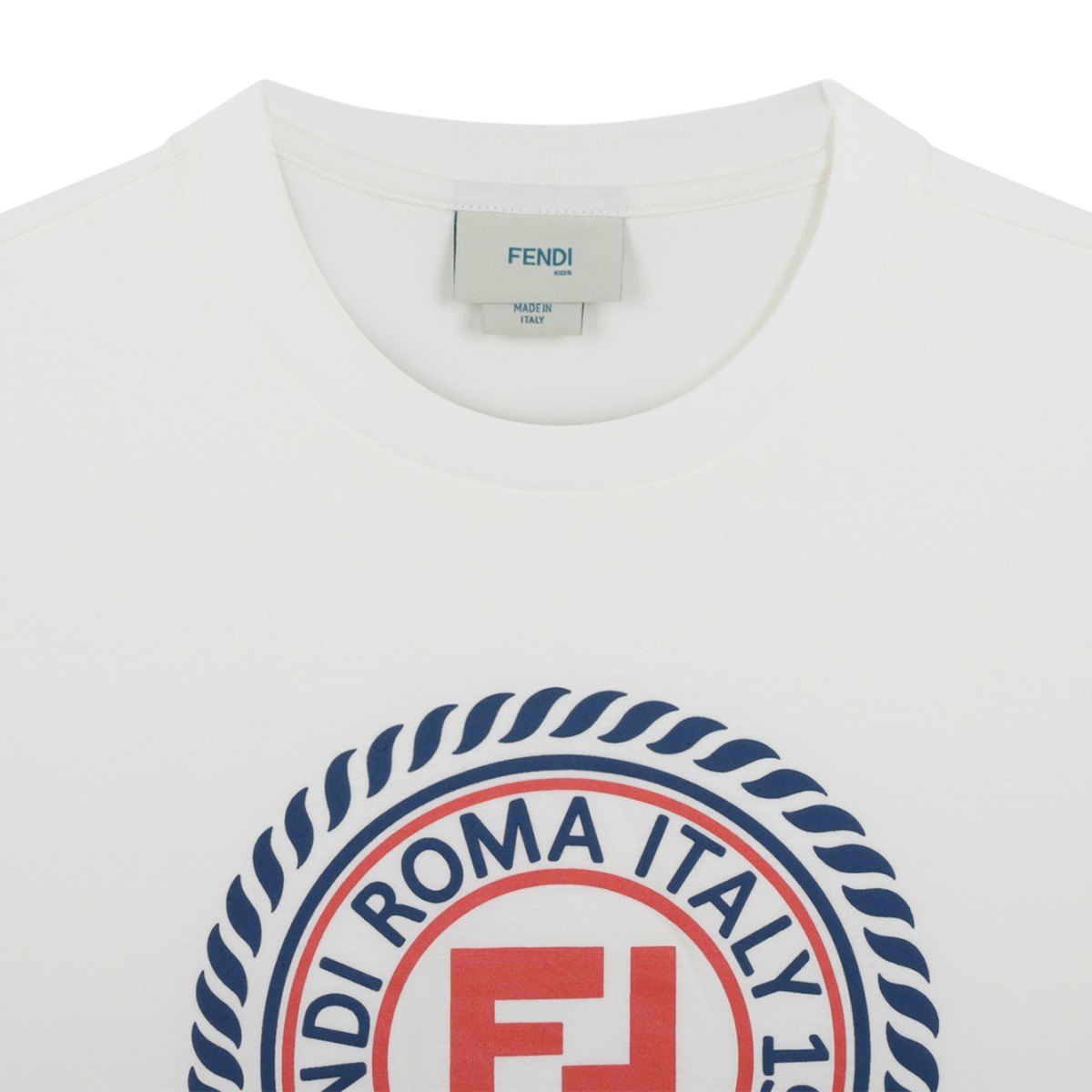 Fendi Kids White Logo Print Cotton T-Shirt.