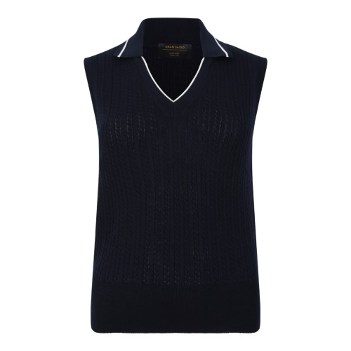Gran Sasso Navy Sleeveless Knit Pullover.