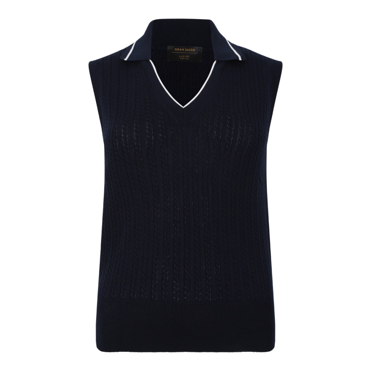 Gran Sasso Navy Sleeveless Knit Pullover.