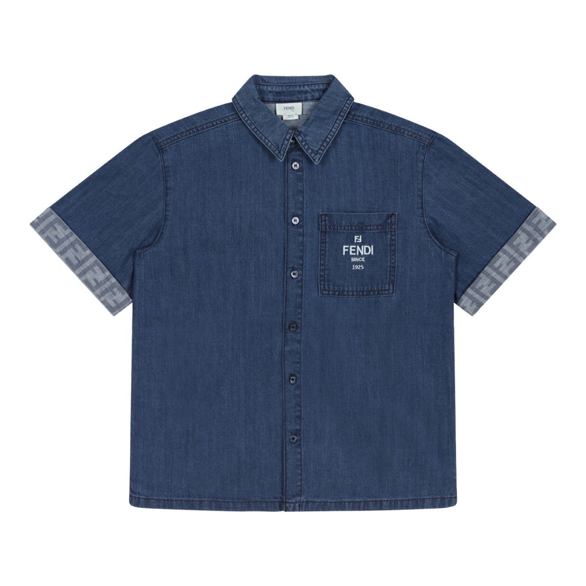 Fendi Kids Blue Denim Short-Sleeve Shirt.
