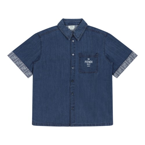 Fendi Kids Blue Denim Short-Sleeve Shirt.