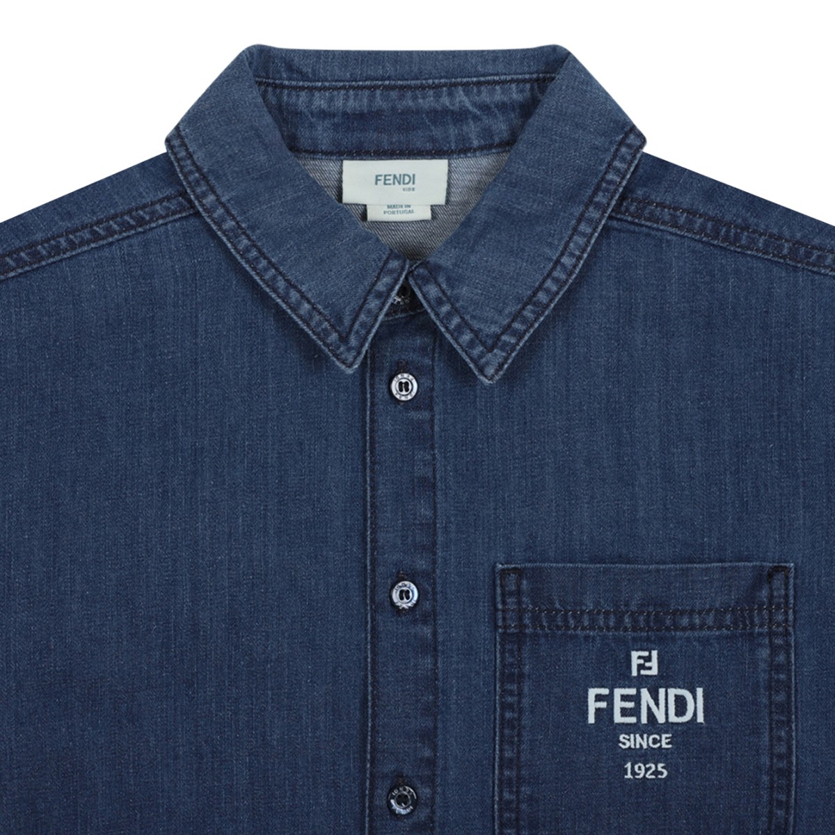 Fendi Kids Blue Denim Short-Sleeve Shirt.