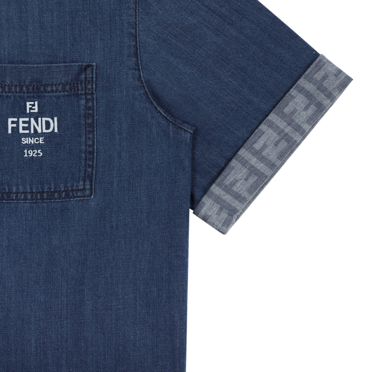 Fendi Kids Blue Denim Short-Sleeve Shirt.