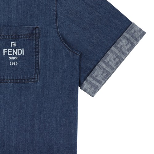 Fendi Kids Blue Denim Short-Sleeve Shirt.