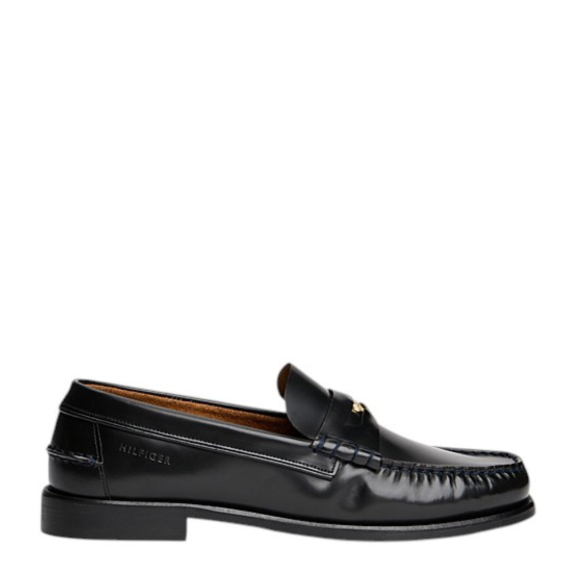 Tommy Hilfiger Black Leather Penny Loafers.