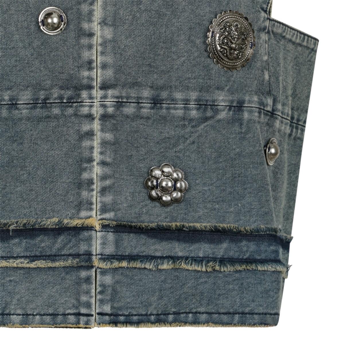 Hui Milano Blue Denim Embellished Sleeveless Jacket.