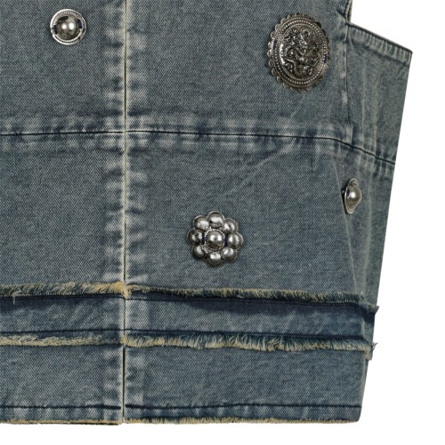 Hui Milano Blue Denim Embellished Sleeveless Jacket.