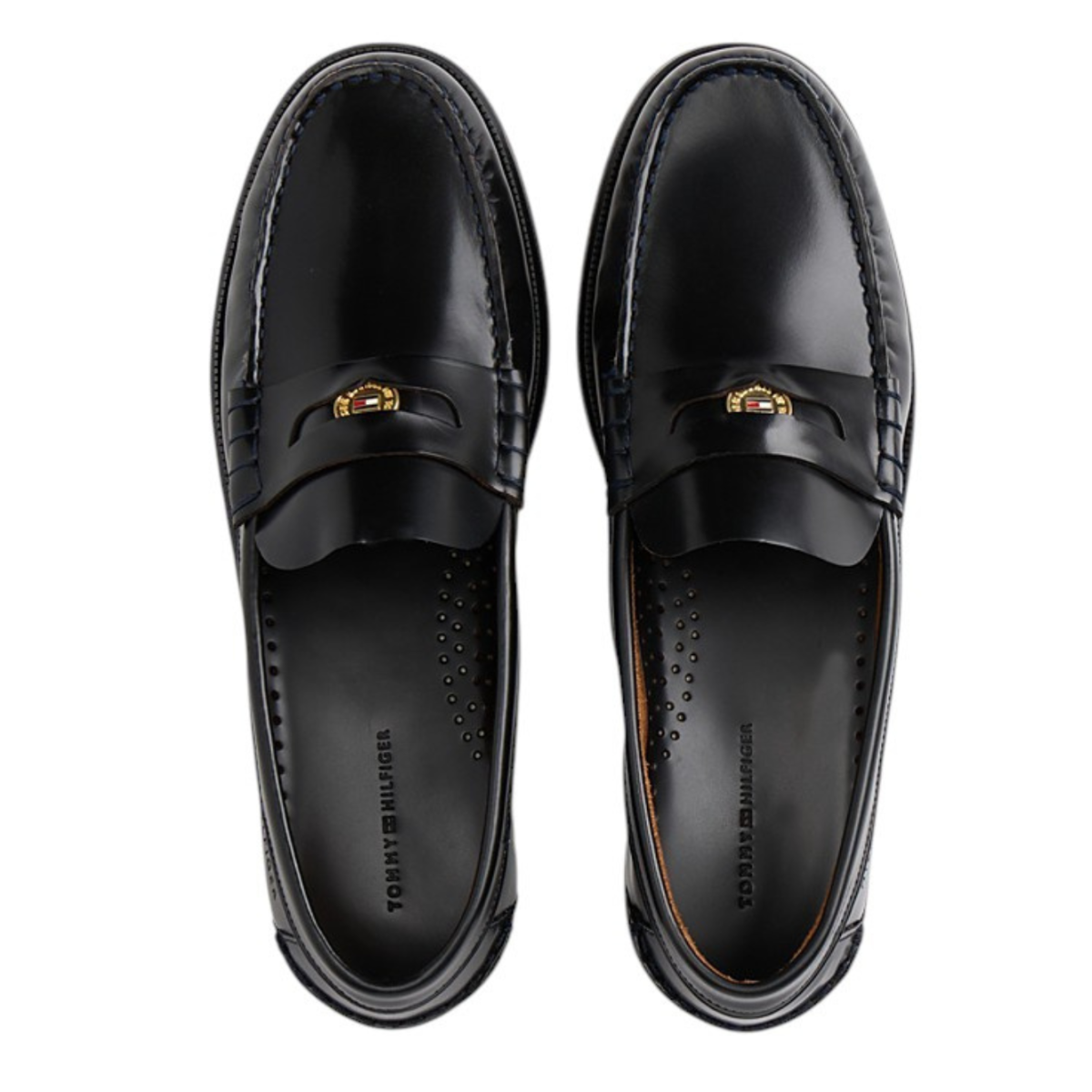 Tommy Hilfiger Black Leather Penny Loafers.