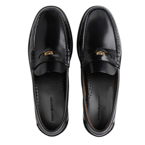 Tommy Hilfiger Black Leather Penny Loafers.