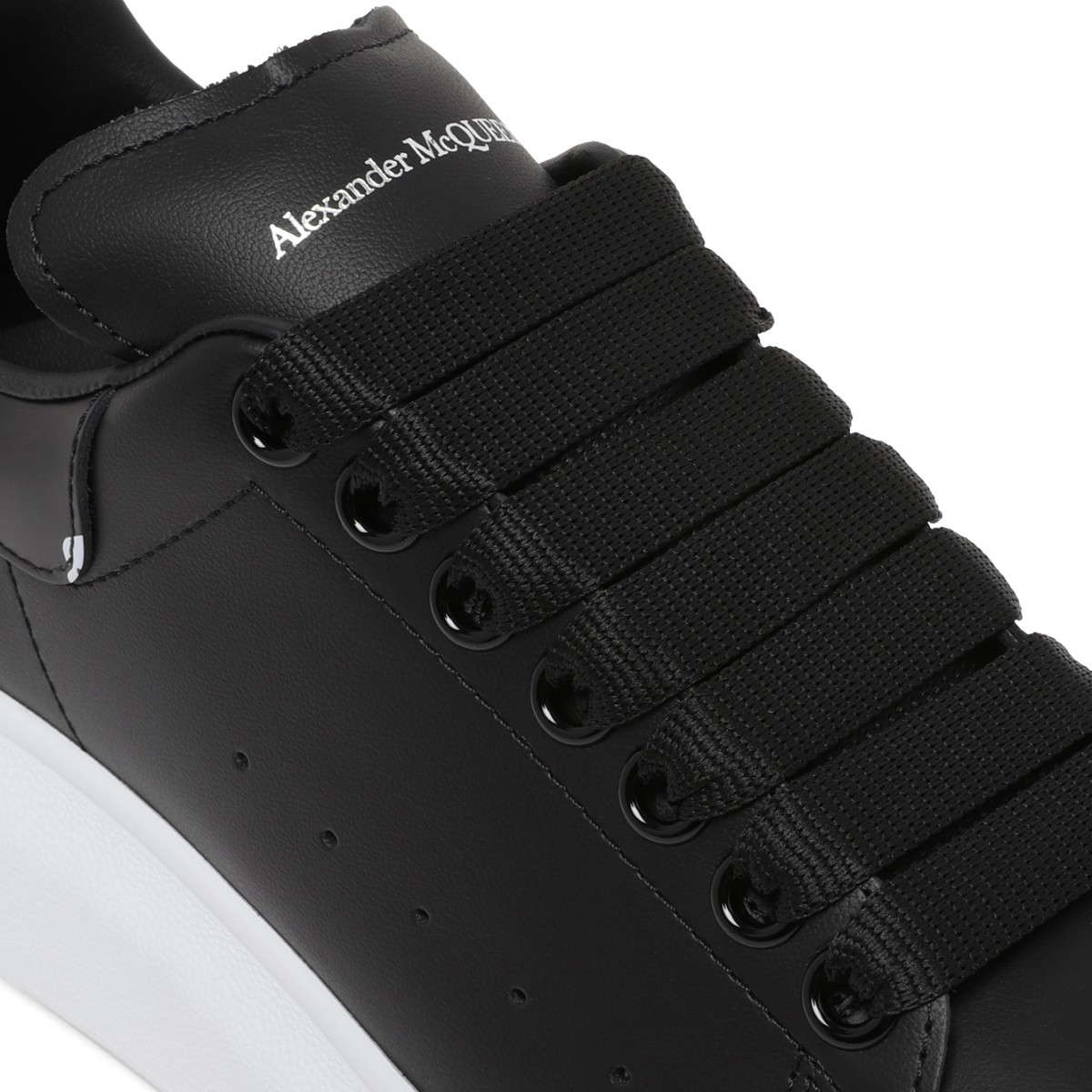 Alexander McQueen Black Leather Oversized Sole Sneakers.