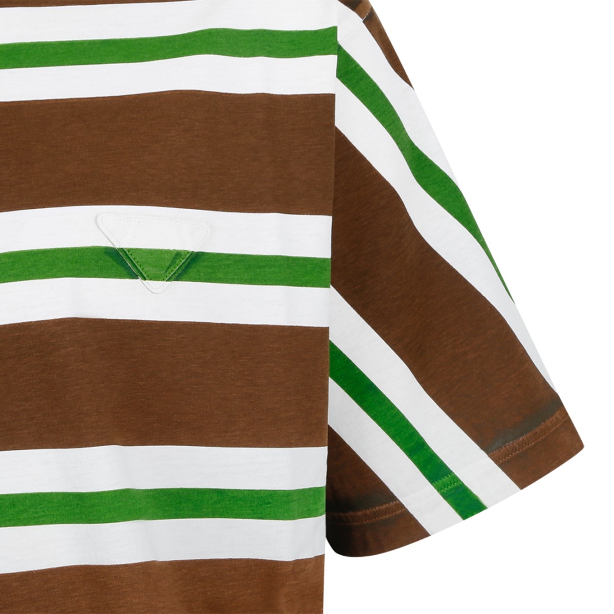 Prada Brown and Green Striped Cotton T-Shirt.