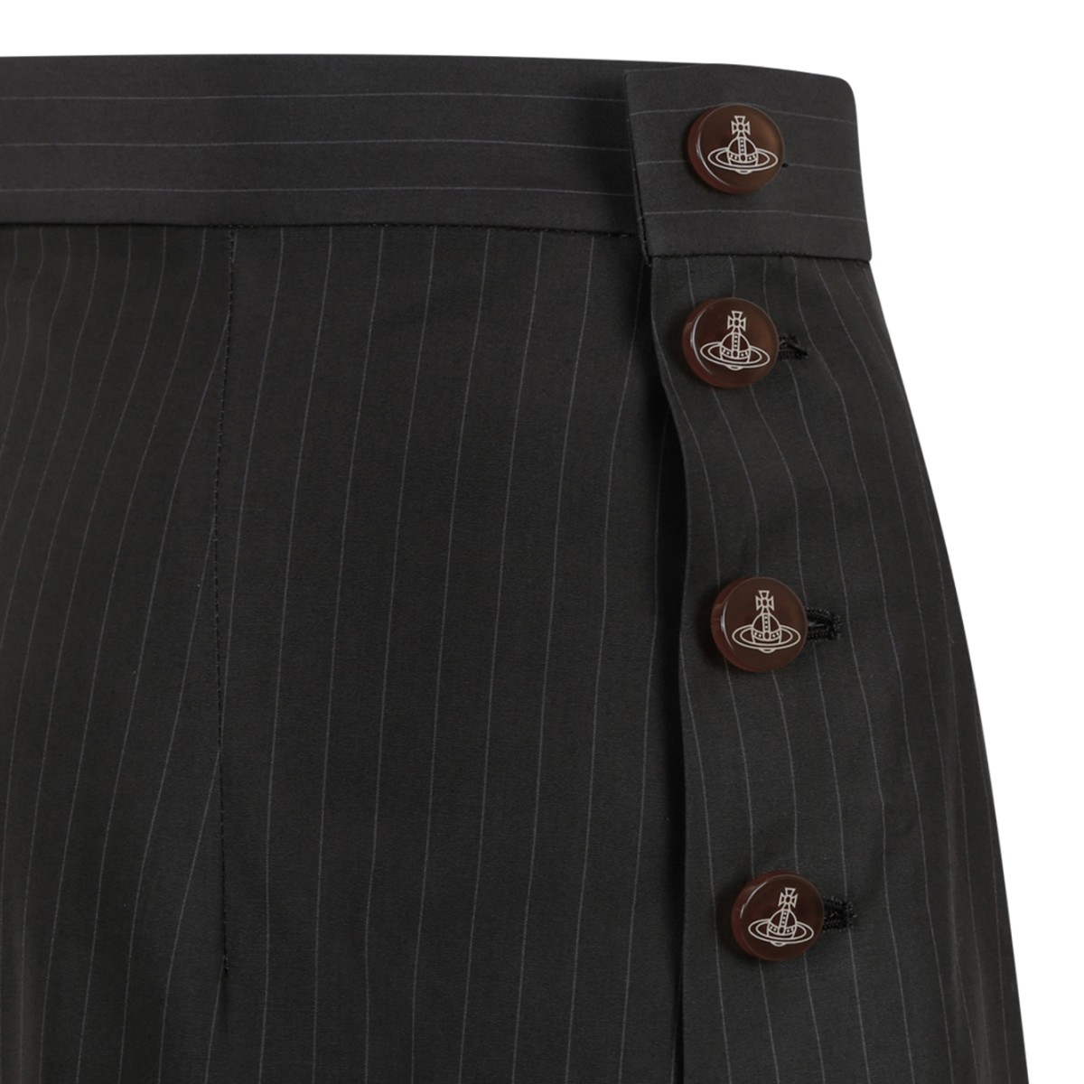 Vivienne Westwood Brown Pinstripe Buttoned Mini Skirt.