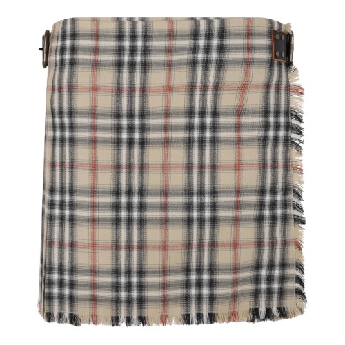 Burberry Beige Check Wool Mini Skirt.  
