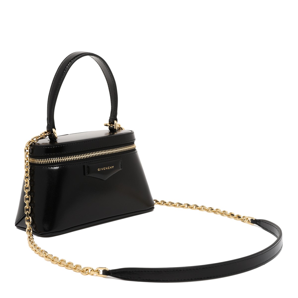 Givenchy Black Leather Top-Handle Bag with Chain Detail.
