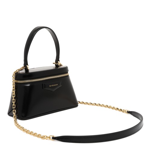 Givenchy Black Leather Top-Handle Bag with Chain Detail.