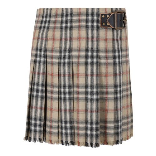 Burberry Beige Check Wool Mini Skirt.  