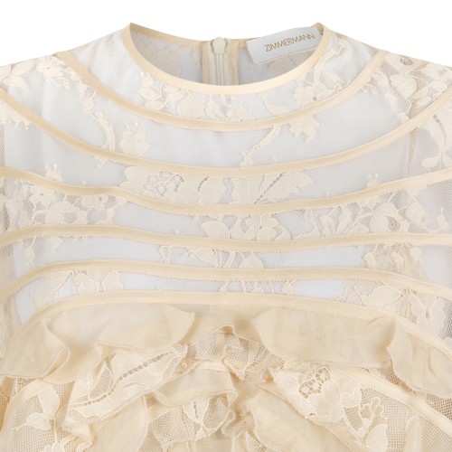 Cream Ruffled Textured Maxi Dress.
