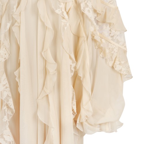 Cream Ruffled Textured Maxi Dress.
