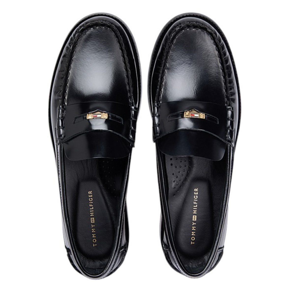 Tommy Hilfiger Black Leather Penny Loafers.  