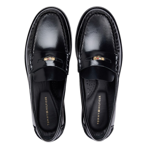 Tommy Hilfiger Black Leather Penny Loafers.  