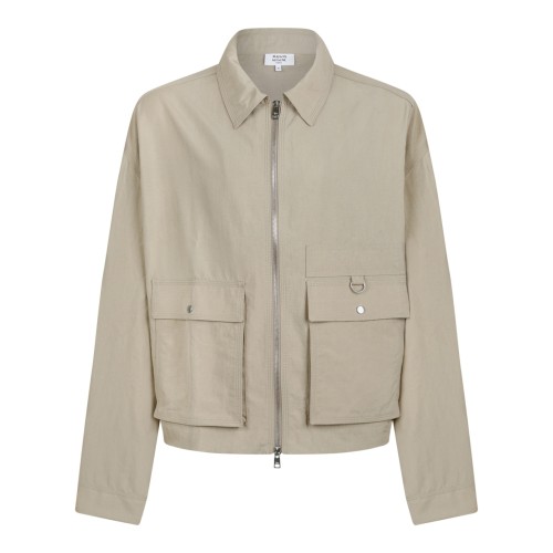 Maison Kitsun Beige Zip-Up Utility Jacket.