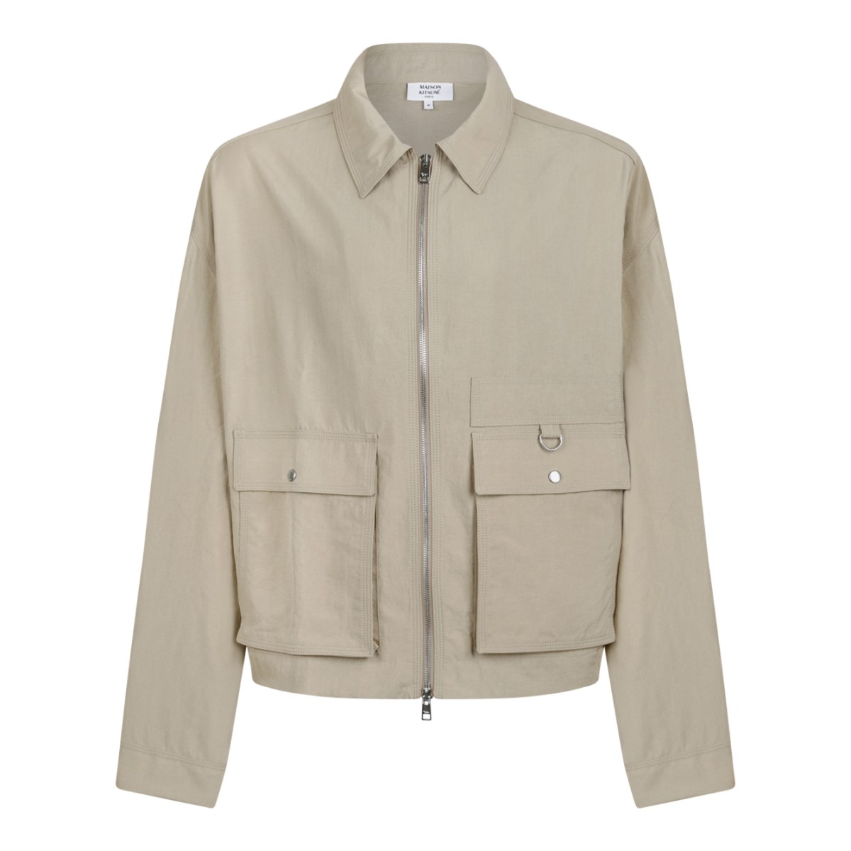 Maison Kitsun Beige Zip-Up Utility Jacket.