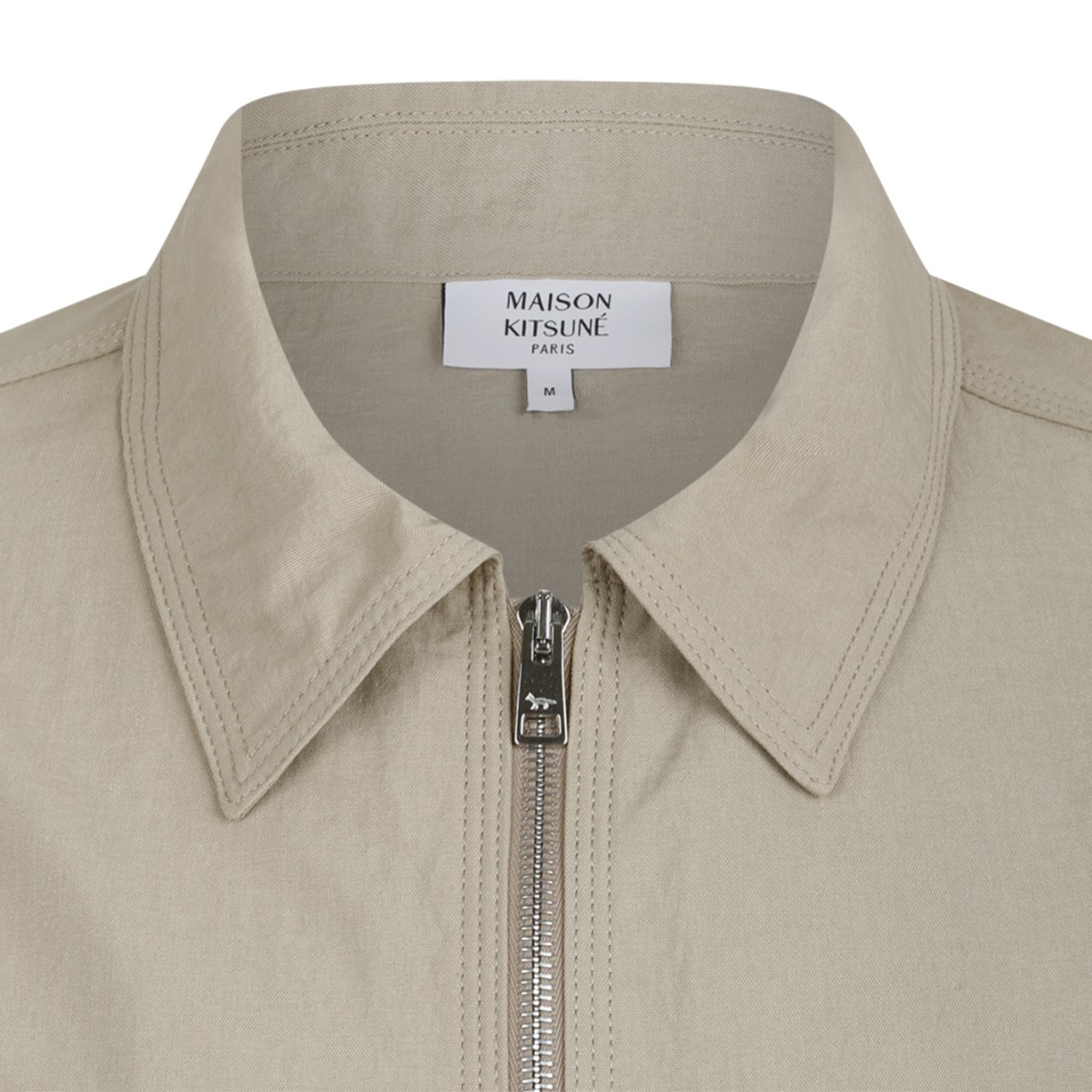 Maison Kitsun Beige Zip-Up Utility Jacket.
