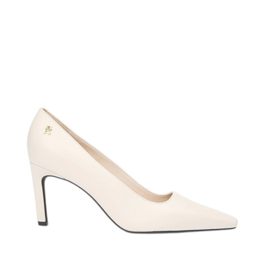 Tommy Hilfiger Cream Leather Pointed-Toe Pumps.  