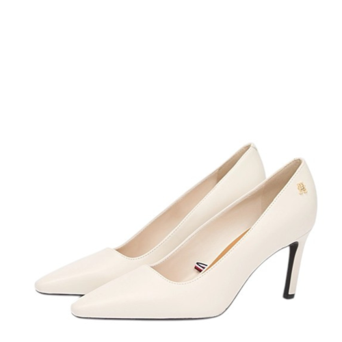 Tommy Hilfiger Cream Leather Pointed-Toe Pumps.   2