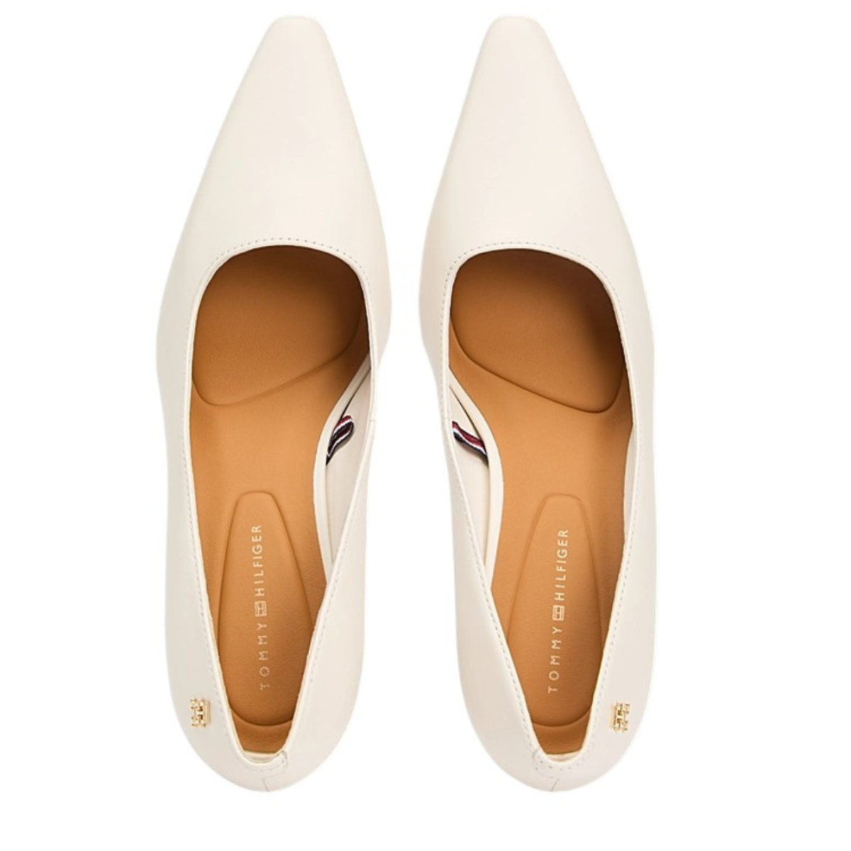 Tommy Hilfiger Cream Leather Pointed-Toe Pumps.  