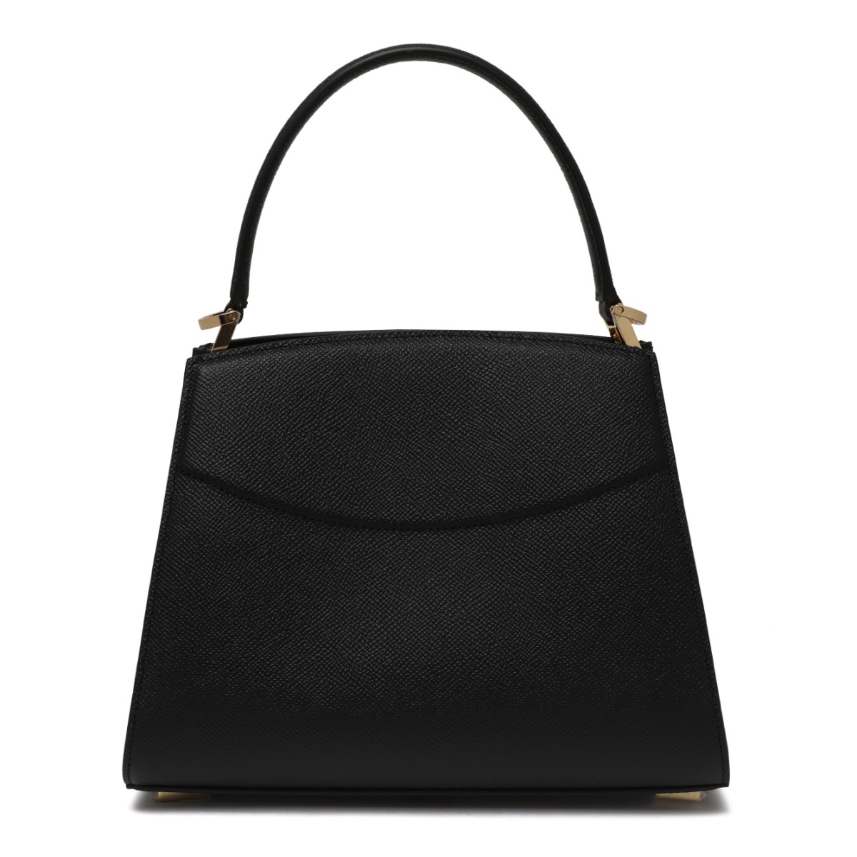 Ferragamo Black Leather Top Handle Bag with Gancini Closure.