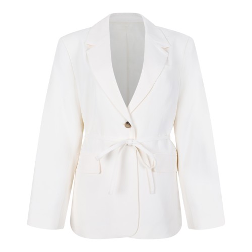 Selected White Tie-Waist Tailored Blazer.