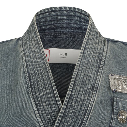 Hui Milano Blue Denim Embellished Wrap Jacket.