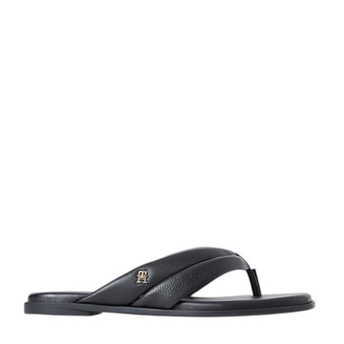 Tommy Hilfiger Black Leather Flip-Flop Sandals.