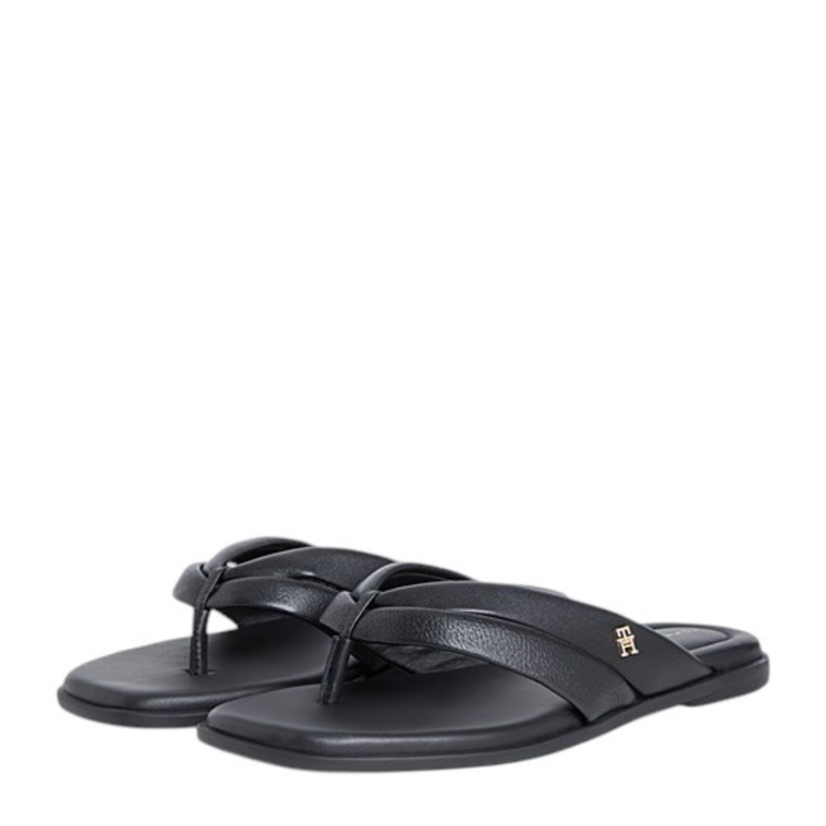 Tommy Hilfiger Black Leather Flip-Flop Sandals.
