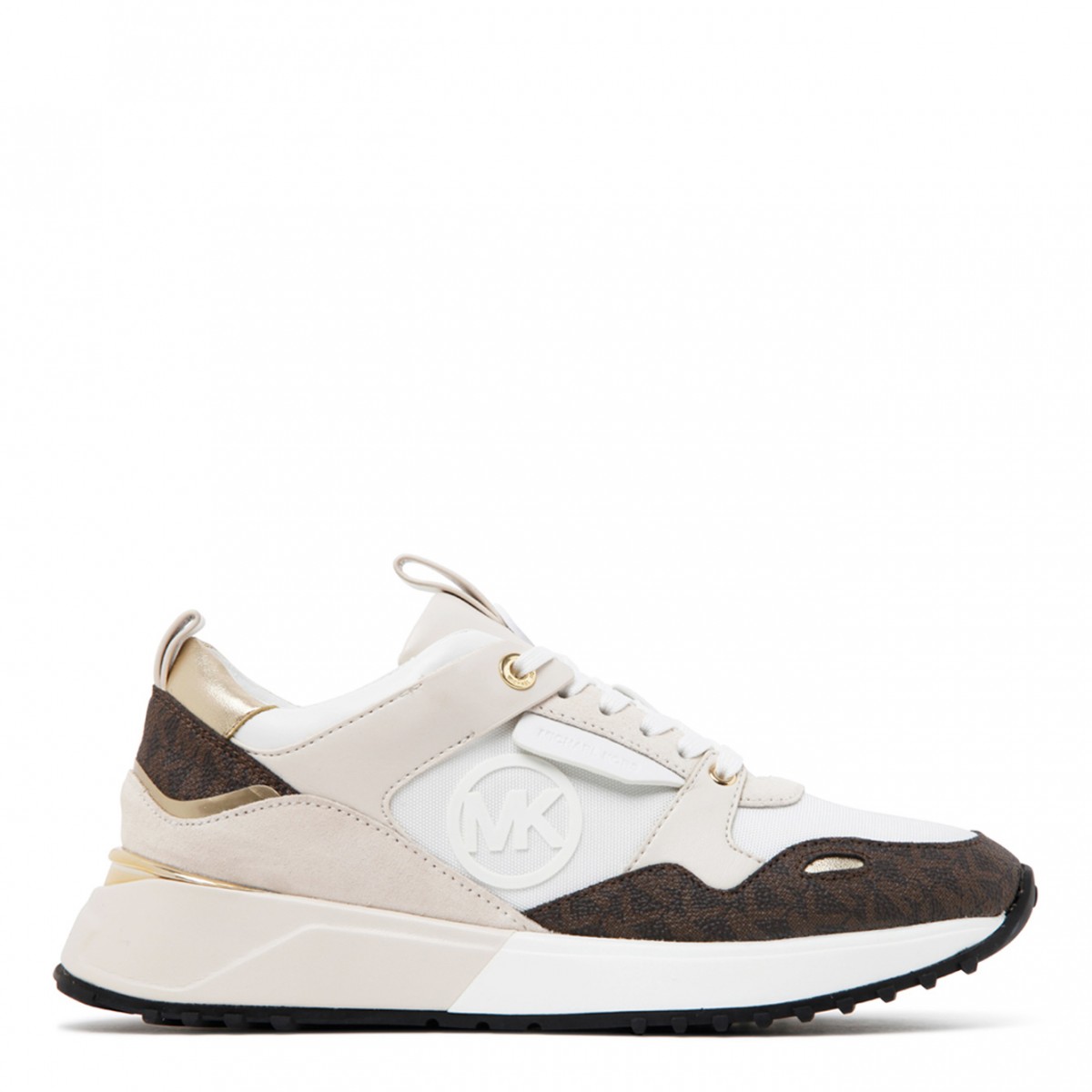 White and Brown Calf Leather Theo Low Top Sneakers