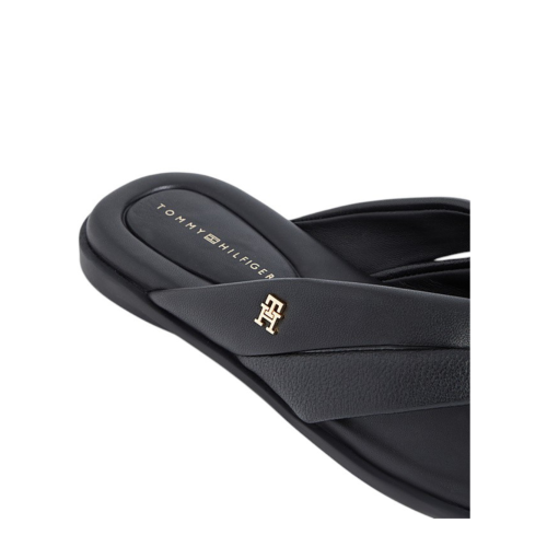 Tommy Hilfiger Black Leather Flip-Flop Sandals.