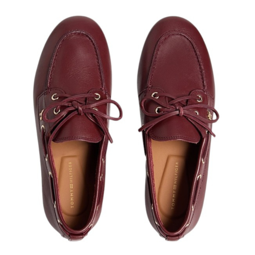 Tommy Hilfiger Burgundy Leather Boat Shoes.
