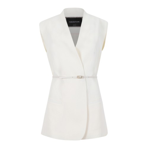 Fabiana Filippi White Sleeveless Tailored Blazer. 