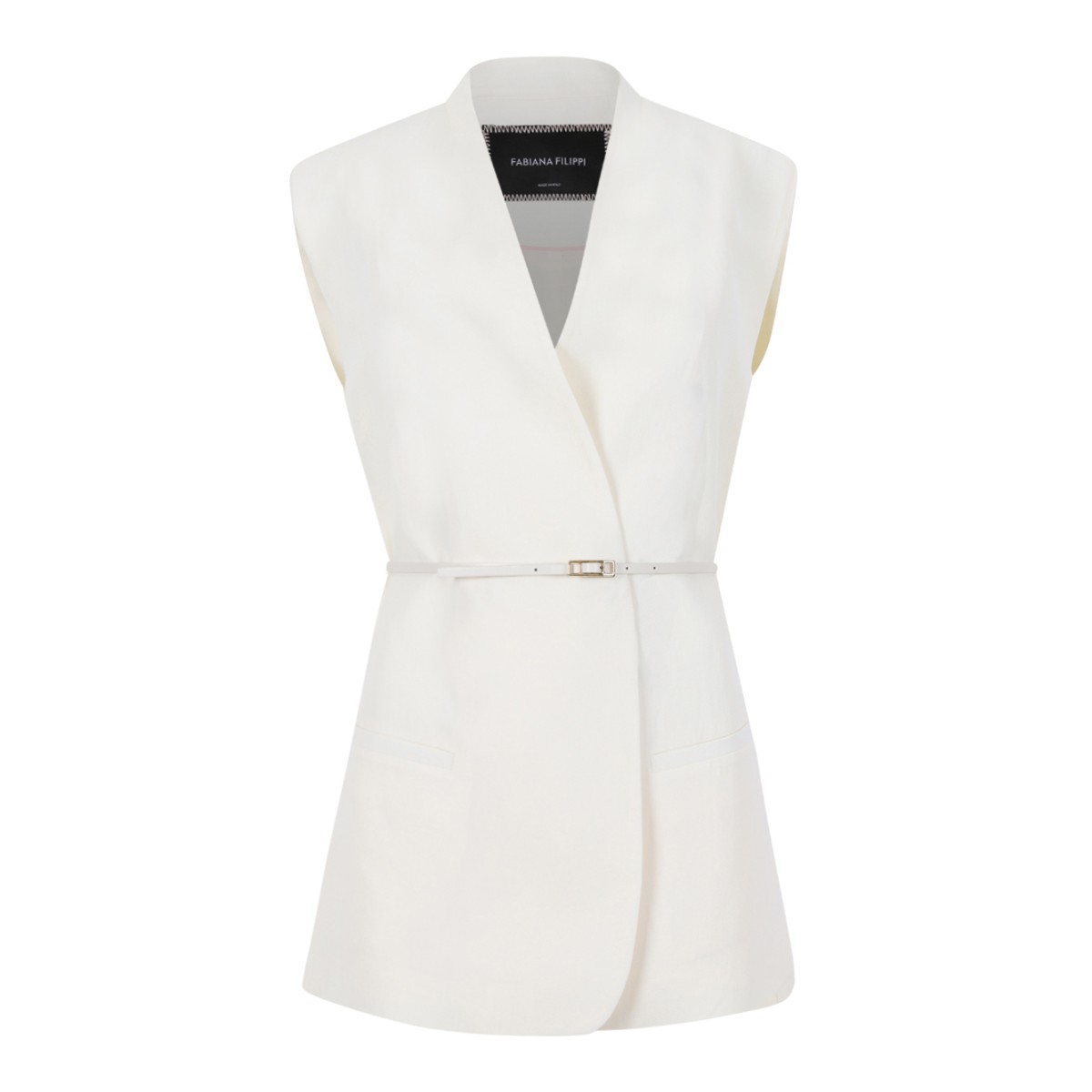 Fabiana Filippi White Sleeveless Tailored Blazer. 